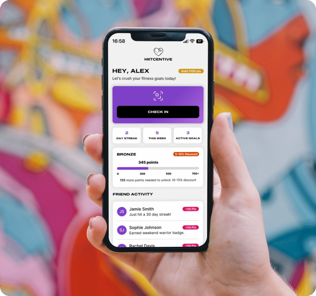 The HiiTcentive home screen and friend activity